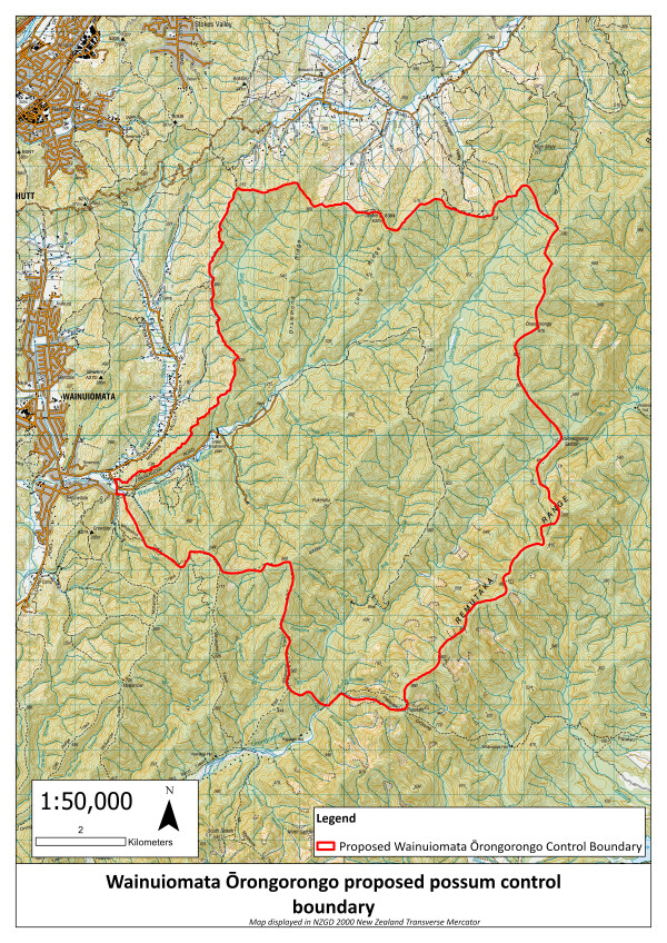 Map of the Wainuiomata Ōrongorongo proposed possum control boundary