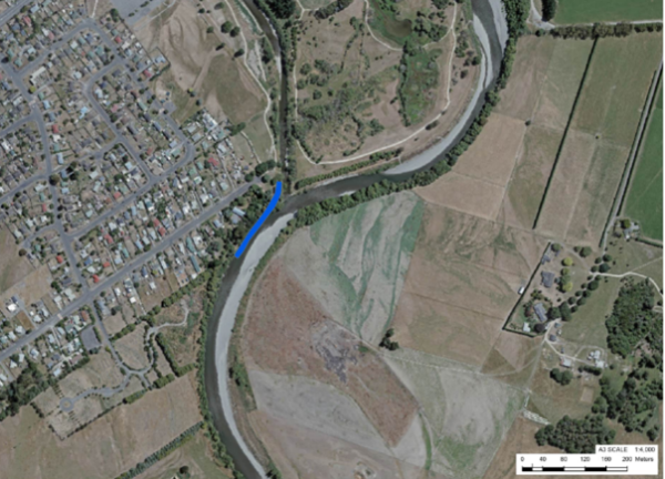 Aerial view of Ruamāhanga River showing part of River Road