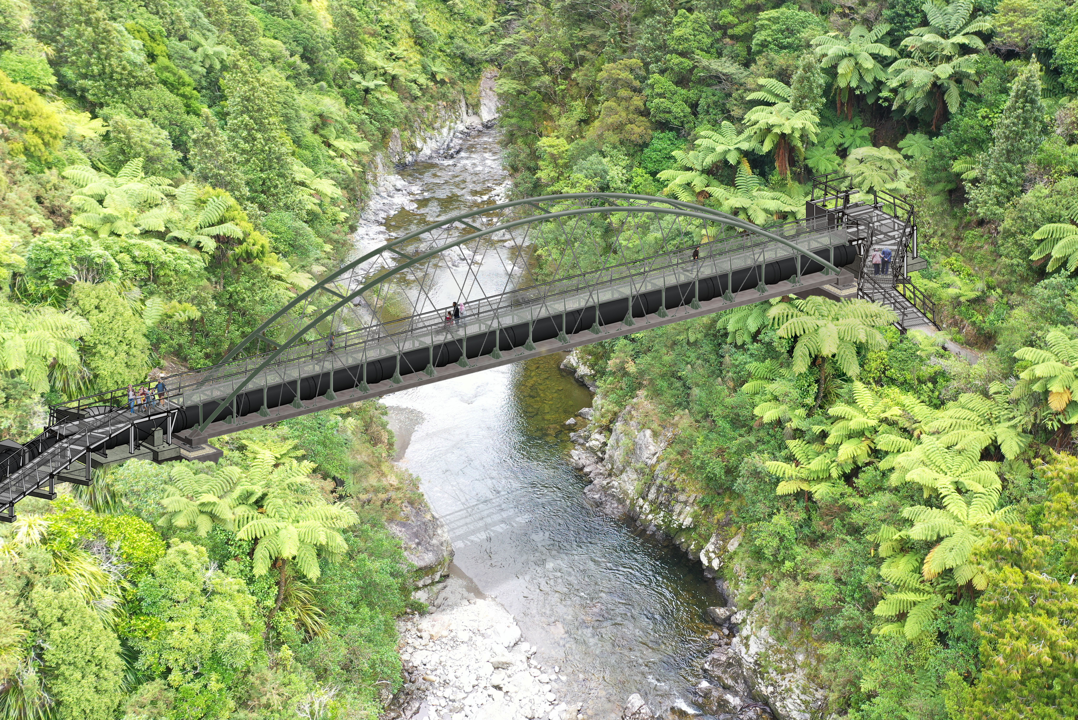 Concept drawing of the Kaitoke Flume Bridge