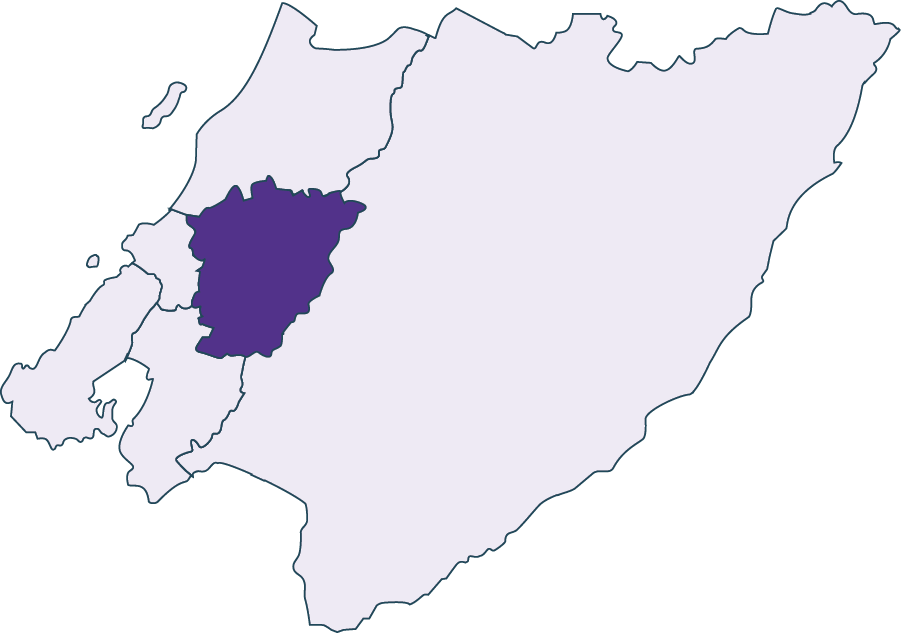 Map of the Wellington region with Upper Hutt highlighted in purple