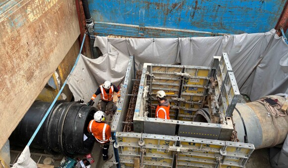 Engineers work to connect new high-density polyethylene piping in Hutt City