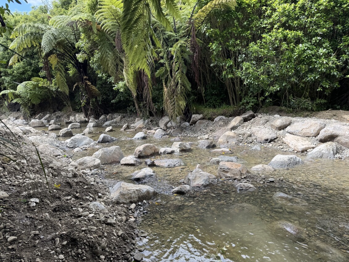 The rock ramp for fish passage in Wharemaukū Stream