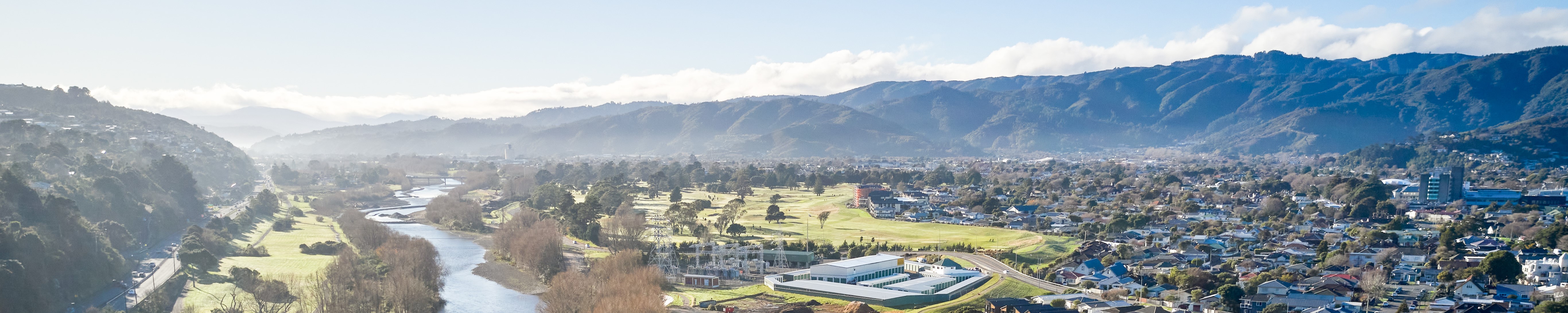 Banner showing the Hutt, with hills in the background and the city and river in the foreground