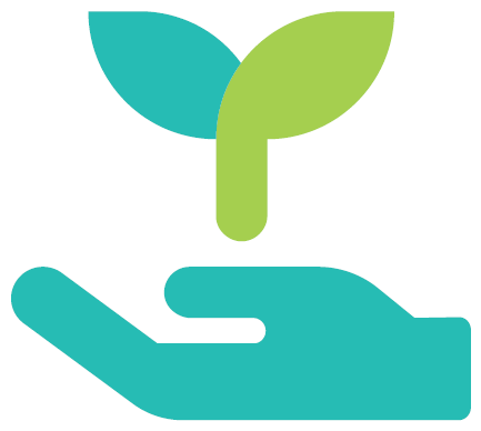 Icon of a hand holding a seedling