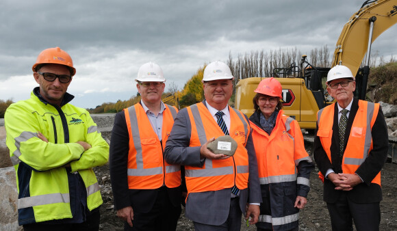 From left, South Wairarapa councillor Aaron Woodcock, Greater Wellington chair Daran Ponter, Regional Development Minister Shane Jones, Greater Wellington deputy chair Adrienne Staples, South Wairarapa mayor Martin Connelly